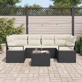 Conjunto de Sofá de Jardim 7 Peças com Almofadas Pretas em Rattan Sint