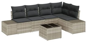 Conjunto de Sofás de Jardim de 6 Peças com Almofadas Cinzas em Rattan