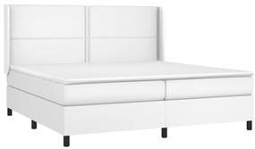 Cama box spring c/colchão/LED 200x200cm couro artificial branco