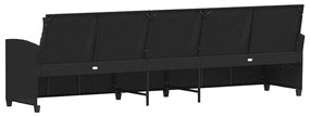 Sofá de jardim 5 lugares com almofadões vime PE preto