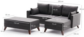 Sofá-Cama de Canto Bella – Antracite – 205x85x81 cm