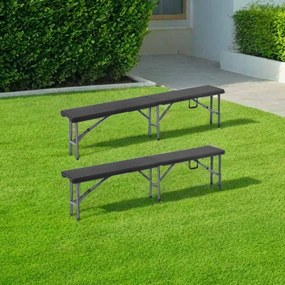 Conjunto de 2 bancos dobraveis, jardim, campismo de Polyrattan Malmo 180cm pretos