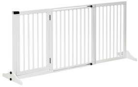 PawHut Barreira de Segurança Extensível 3 Peças 113-166x36x71cm com Estrutura de Madeira e Suporte de Pé Branco | Aosom Portugal