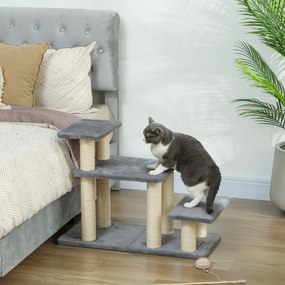 Escada ajustável para animais de estimação com 3/4 degraus, escada para gatos e cães com arranhadores de sisal, 70 x 32 x 68 cm, cinzenta