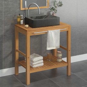 vidaXL Armário de casa de banho teca maciça + lavatório mármore preto