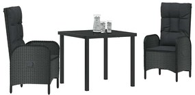 Conjunto de Jantar para Jardim com 3 Peças em Rattan Sintético Preto