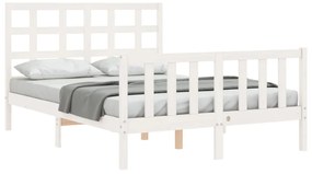 Estrutura de cama com cabeceira 140x190cm madeira maciça branco