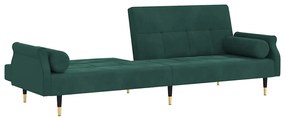 Sofá-cama com almofadões veludo verde-escuro