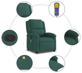 Poltrona de massagens reclinável veludo verde-escuro