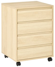 HOMCOM Bloco de Gavetas de Escritório com 4 Gavetas Bloco de Gavetas para Secretária com Rodas Arquivador Móvel 46x40x65 cm Madeira