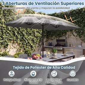 Guarda-sol duplo resistente, 400 x 210 cm (BASE NÃO INLCUIDA), com 108 luzes LED solares, manivela fácil de utilizar e 12 varas de metal, para jardim,