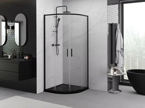 Mexen Exo-S Duo cabine de duche semicircular deslizante 90 x 90 cm, transparente, preta - 8132-090-090-70-00