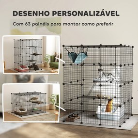 Gaiola Grande para Gatos de Interior com 4 Níveis  5 Portas 3 Plataformas de Salto 3 Rampas e Rede 105x105x140 cm Preto