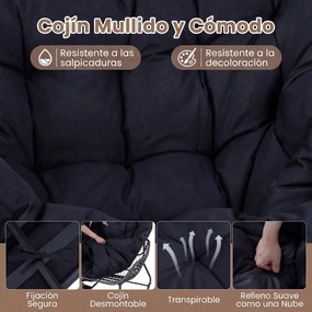 Cadeira de baloiço com apoio para os pés em rattan PE, almofadas removíveis, Estrutura metálica antiderrapante, capacidade de carga de 150 kg, para sa