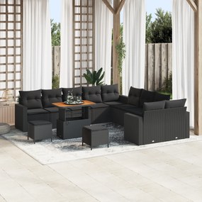 Conjunto de Sofá de Jardim vidaXL de 13 Peças com Almofadas Preto Poli