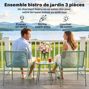 Conjunto de jardim de 3 peças para exterior em resina trançada e aço, mesa redonda de jardim com 2 cadeiras verde