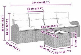 Conjunto de Sofás de Jardim de 5 Peças com Almofadas em Rattan Poli Be