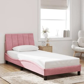 vidaXL Estrutura de cama c/ cabeceira 90x190 cm veludo rosa