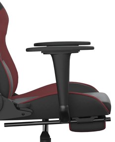 Cadeira gaming +apoio pés couro artificial preto/vermelho tinto