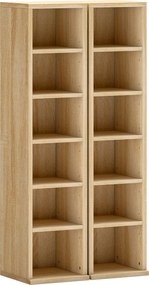 HOMCOM Conjunto de 2 Estantes para CDs e DVDs com 12 Compartimentos e Prateleiras Ajustáveis 21x22,5x88,5 cm em Carvalho | Aosom Portugal
