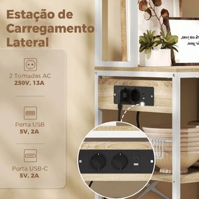 Armario de Cozinha Suporte de Micro-ondas com Prateleiras e 6 Ganchos para Espaços Pequenos 80x40x181 cm Carvalho