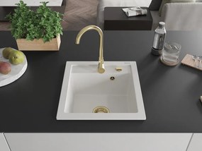 Mexen Vito lava-louça de granito de 1 bacia 520 x 490 mm, branco, sifão dourado - 6503521000-20-G