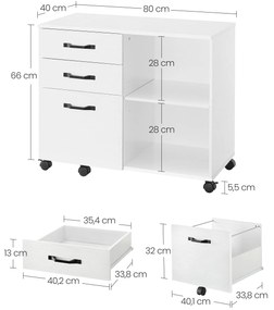 Armário de arquivo escritório com Rodas 40 x 80 x 66 cm Branco