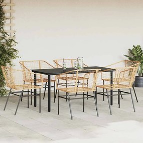 Conjunto jantar jardim 7 peças vidro vime PE castanho