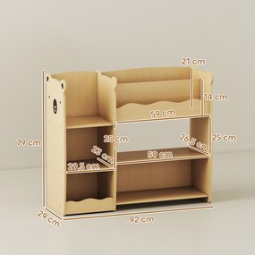 Móvel de arrumação infantil de 3 níveis 92 x 29 x 79 cm, estante para brinquedos com prateleiras abertas, natural