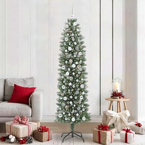vidaXL Árvore Slim de Natal Artificial Verde e Branco 210 cm