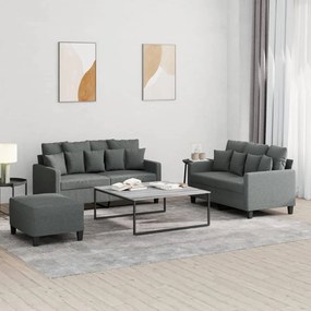 vidaXL 3 pcs conjunto de sofás com almofadões tecido cinzento-escuro