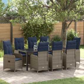vidaXL Conjunto de Jantar de Jardim 9 Peças com Almofadas Preto Vime PE