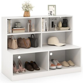 Estante com 5 compartimentos abertos e armário de armazenamento com portas duplas - Branco