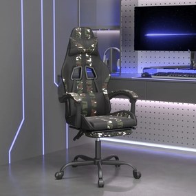Cadeira gaming giratória + apoio pés couro art. preto/camuflado