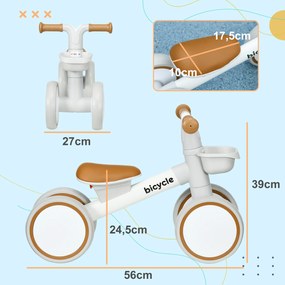 Bicicleta sem Pedais para Crianças de 12-36 Meses Bicicleta de Equilíbrio com Assento Ajustável 56x27x39 cm Castanha