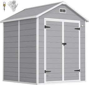 Abrigo de Jardim em Resina 182x151x219 cm com Piso Janela Ventilação Portas Duplas Cinzento