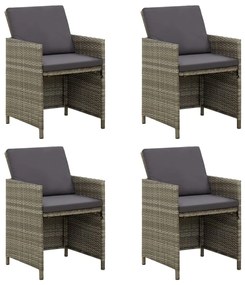 vidaXL Cadeiras de jardim c/ almofadões 4 pcs vime PE cinzento