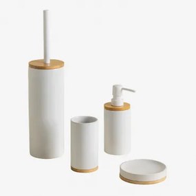 Conjunto De Banho Em Cerâmica E Bambu Elvan Branco - Sklum
