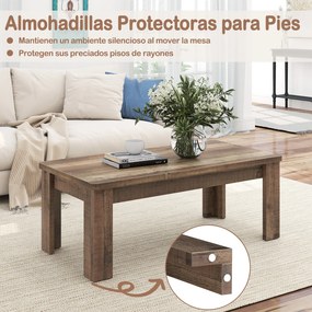 Mesa de Centro Retangular, 120 x 60 x 46 cm, Tampo com Textura Vintage, Castanho