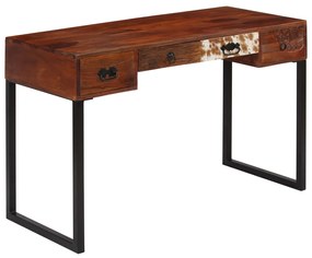 vidaXL Secretária madeira acácia maciça/couro genuíno 117x50x76cm