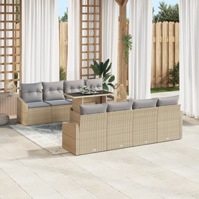 Conjunto de Sofá de Jardim 7 Peças com Almofadas Bege em Rattan