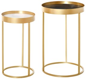 HOMCOM Conjunto de 2 mesas de centro modernas empilháveis Estrutura metálica dourada Ø39x63 cm e Ø30,8x56 cm Parte superior  | Aosom Portugal