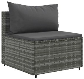 5 pcs conjunto sofás de jardim c/ almofadões vime PE cinzento