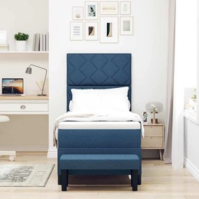 Cama Box Spring com Colchão &amp; Banco Azul 80x200 cm Tecido