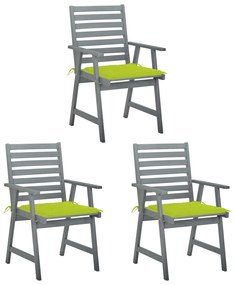 vidaXL Cadeiras de jantar p/ jardim 3 pcs c/ almofadões acácia maciça
