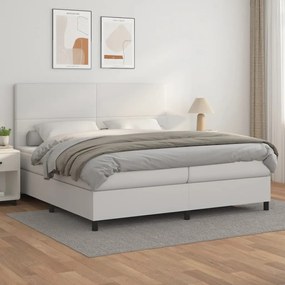 Cama com molas/colchão 200x200 cm couro artificial branco