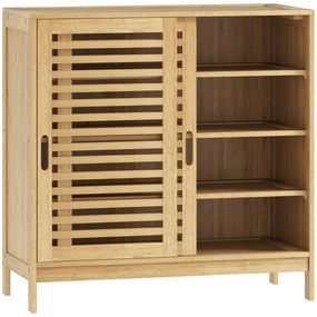 HOMCOM Sapateira de Bambu com 2 Portas de Correr de Ripas Sapateira de Entrada com Prateleiras Ajustáveis para 16 Pares de Sapatos 80x35x80 cm Madeira | Aosom Portugal