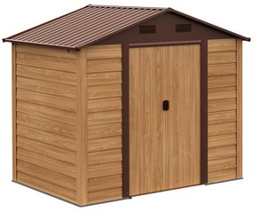 Outsunny Abrigo de Jardim 3m² 152x235,7x208,7 cm Abrigo de Jardim com 2 Portas de Correr e 4 Janelas de Ventilação Madeira e Marrom