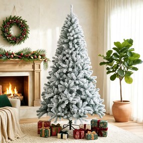 Árvore de Natal Nevada 180 cm com 650 Pontas em PVC Ignífugo Ramos Articulados Montagem Rápida Verde e Branco