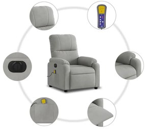 Poltrona massagens reclinável elétrica microfibra cinza-claro